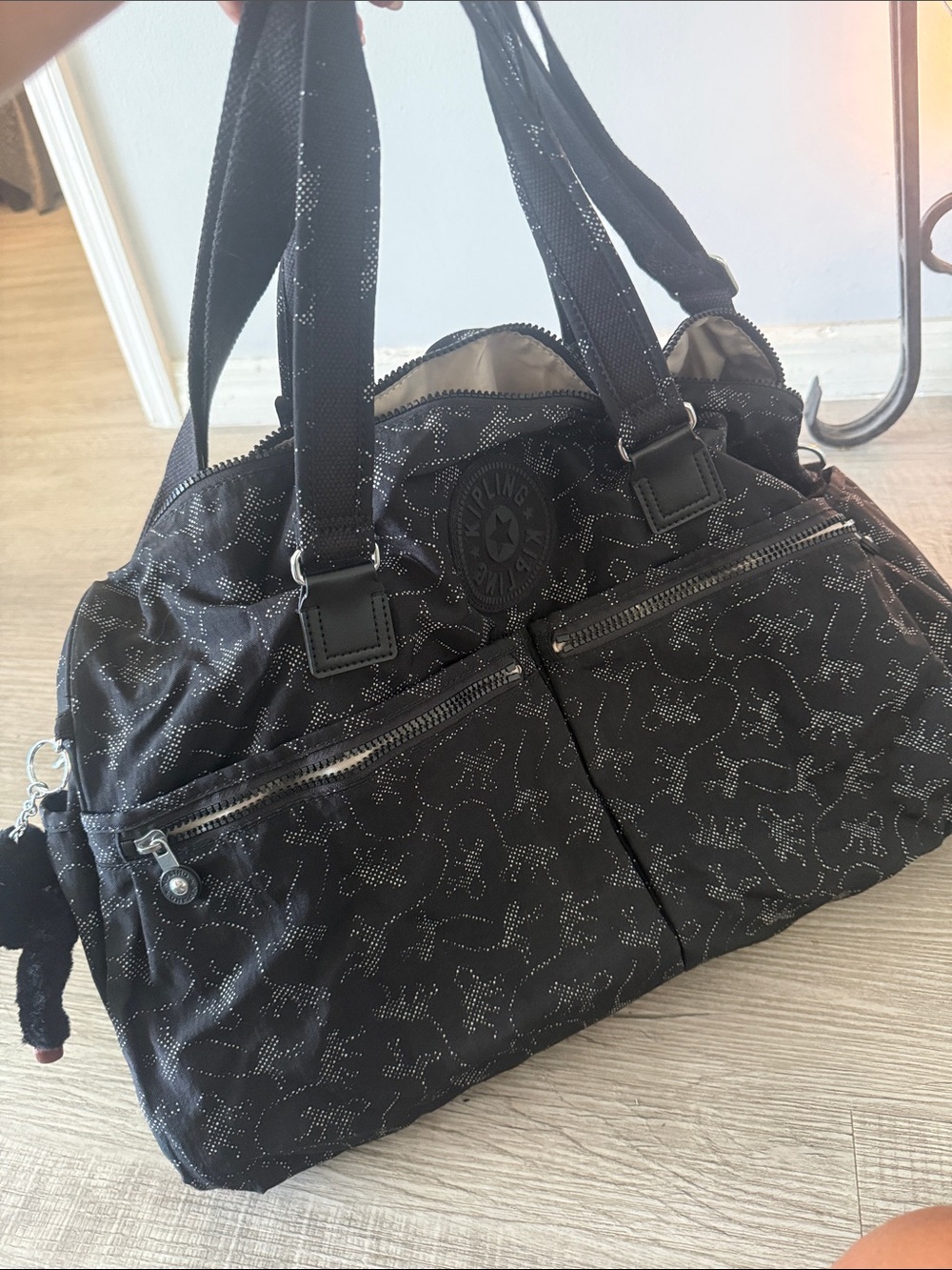 Kipling Black Patterned Nylon Travel Tote